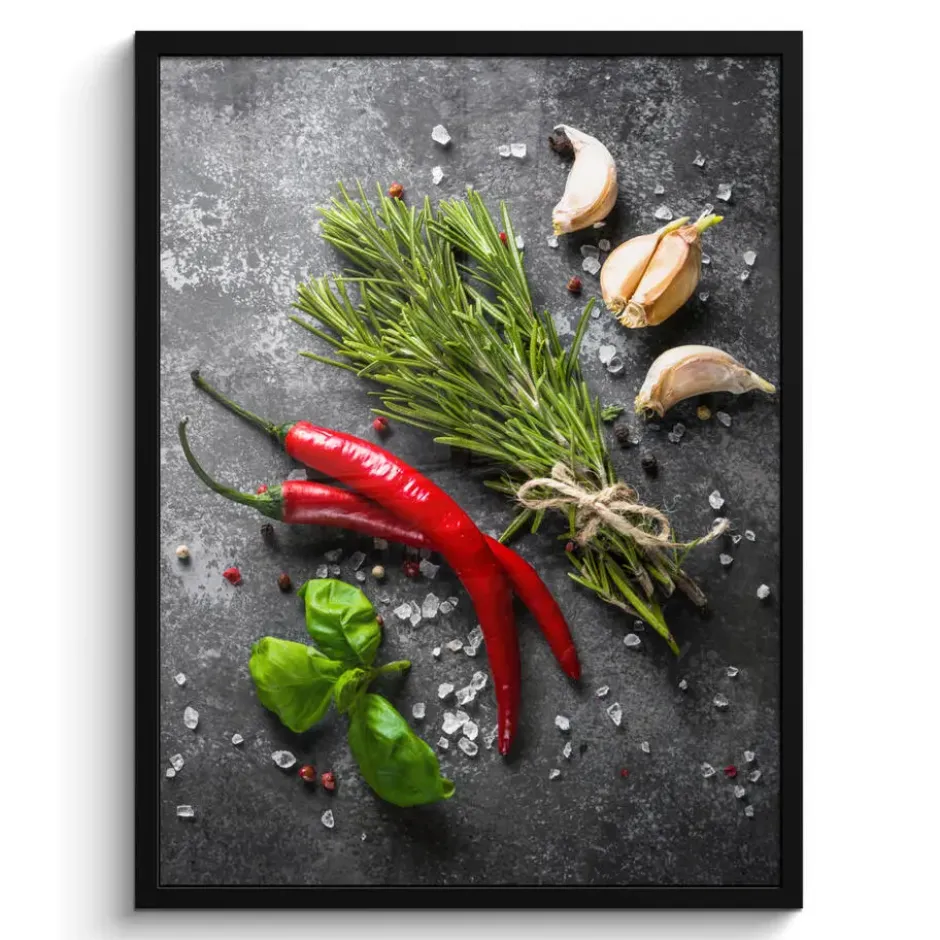Poster met lijst 60x80 cm Peper - Kruiden - Specerijen - Beton