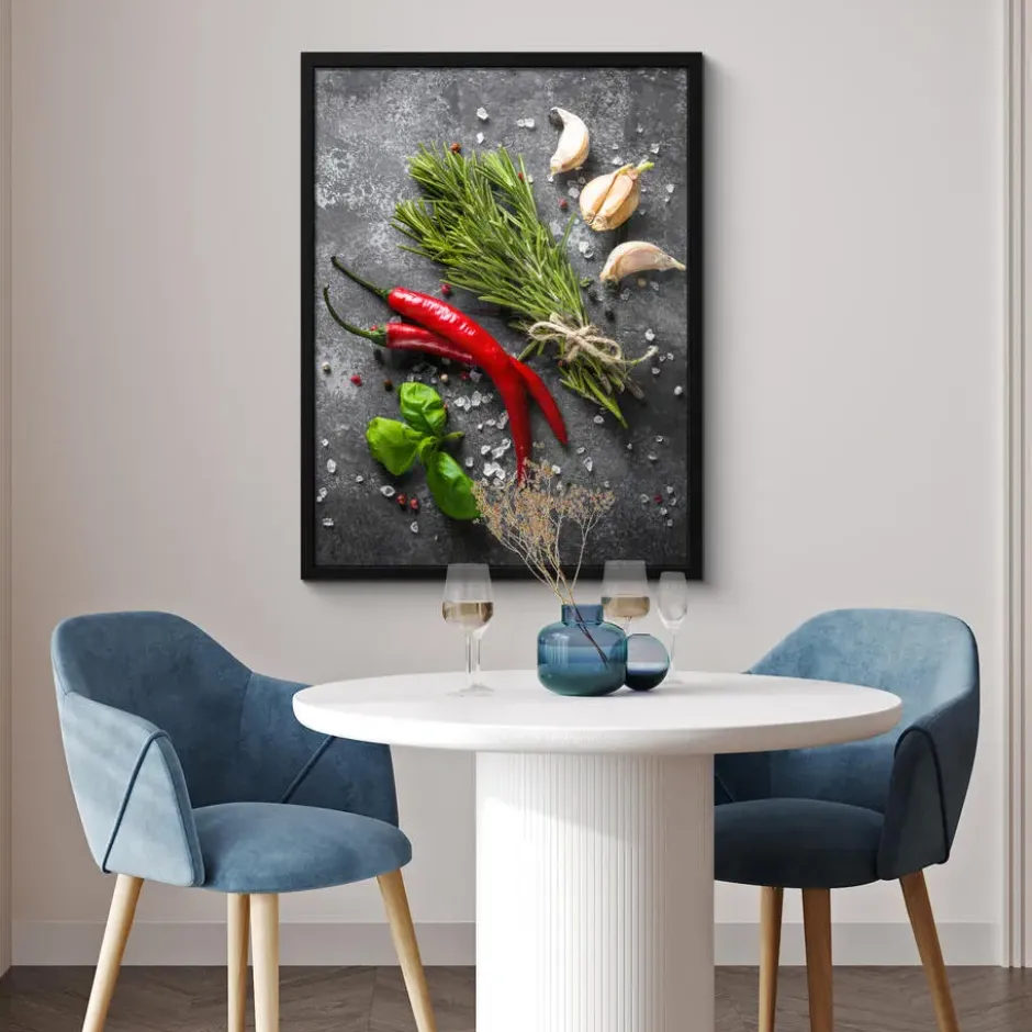 Poster met lijst 60x80 cm Peper - Kruiden - Specerijen - Beton