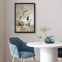 Poster met lijst 40x60 cm Vintage - Pinguïn - Badkuip - Schuim