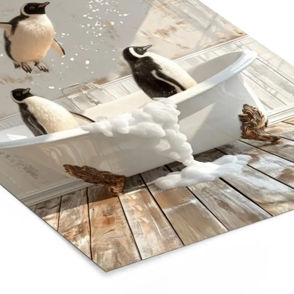Poster met lijst 30x40 cm Vintage - Pinguïn - Badkuip - Schuim