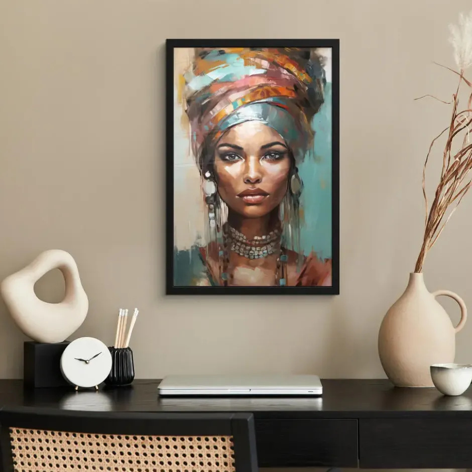 Poster met lijst 40x60 cm Vrouw - Kunst - Sieraden - Portret