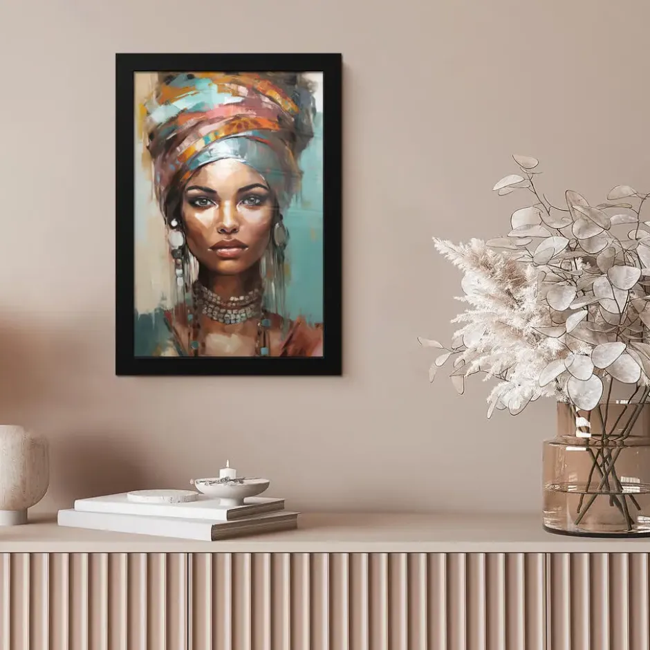 Poster met lijst 20x30 cm Vrouw - Kunst - Sieraden - Portret