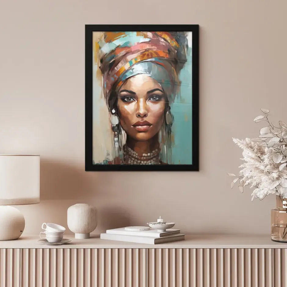 Poster met lijst 30x40 cm Vrouw - Kunst - Sieraden - Portret