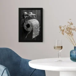 Poster met lijst 20x30 cm WC - Toilet papier - Zwart wit - Glitters