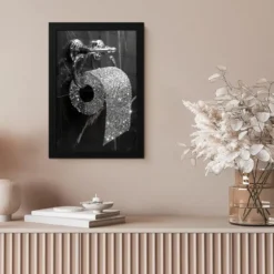 Poster met lijst 20x30 cm WC - Toilet papier - Zwart wit - Glitters