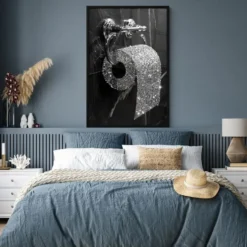 Poster met lijst 80x120 cm WC - Toilet papier - Zwart wit - Glitters