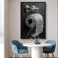 Poster met lijst 80x120 cm WC - Toilet papier - Zwart wit - Glitters