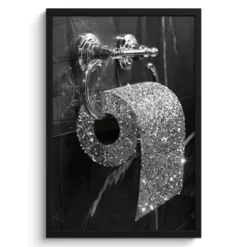 Poster met lijst 40x60 cm WC - Toilet papier - Zwart wit - Glitters