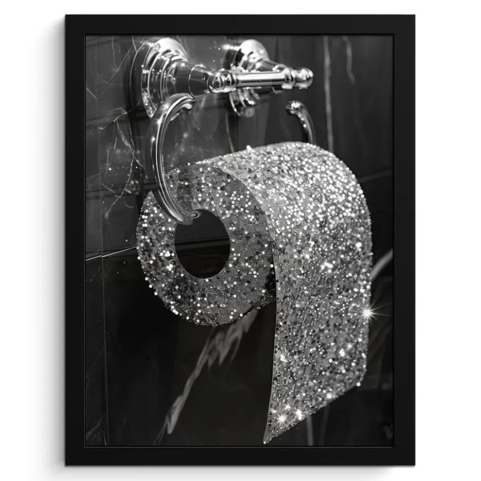 Poster met lijst 30x40 cm WC - Toilet papier - Zwart wit - Glitters