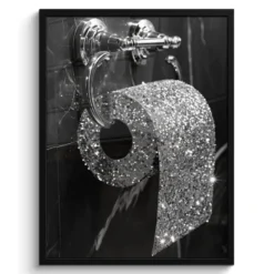 Poster met lijst 60x80 cm WC - Toilet papier - Zwart wit - Glitters