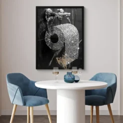 Poster met lijst 60x80 cm WC - Toilet papier - Zwart wit - Glitters