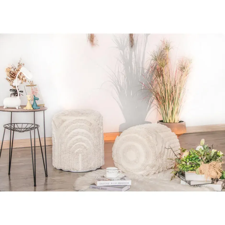 Pouf in beige stoffen Scandinavische stijl