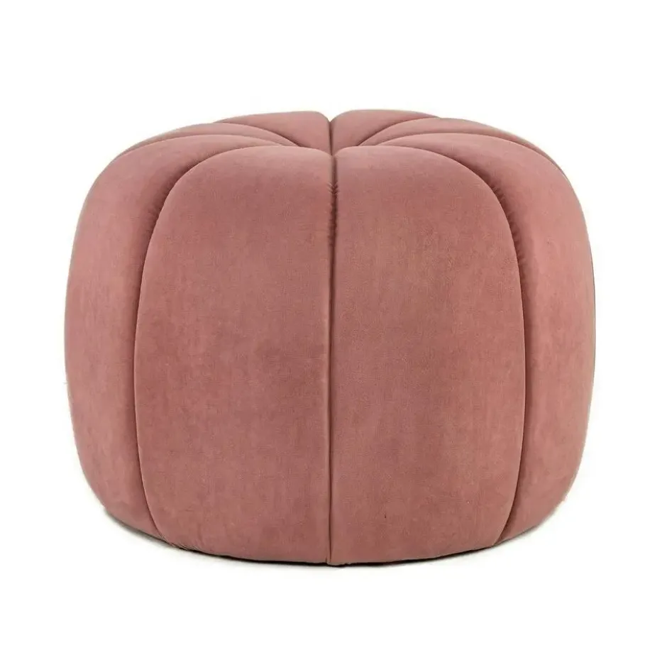 Pouf in roze fluweel met strepen
