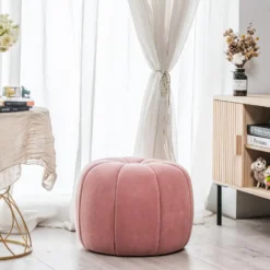 Pouf in roze fluweel met strepen