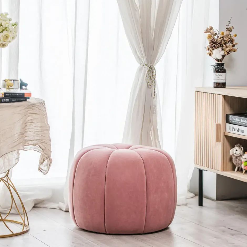 Pouf in roze fluweel met strepen