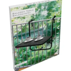 Pro Garden Balkon tafel - metaal - mat zwart - 60 x 43 cm