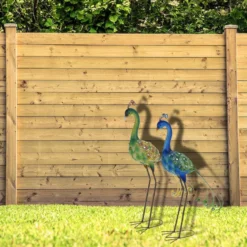 Pro garden decoratie vogel beeld - Metaal - Pauw - 12 x 80 cm