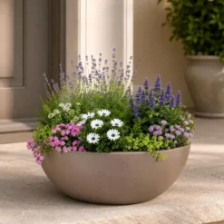Pro Garden plantenpot schaal - kunststof - beige - D40 x H16 cm