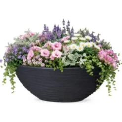 Pro Garden plantenpot schaal - kunststof - antraciet - D51 cm