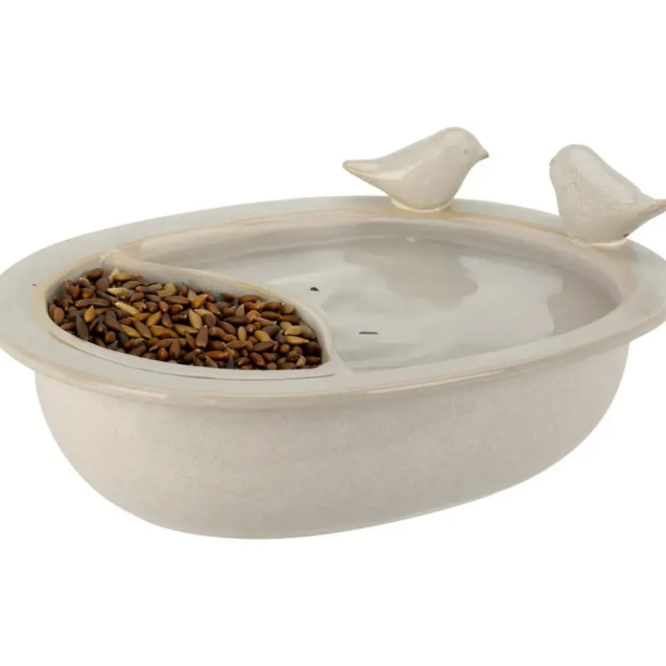 Pro Garden Vogelbad/voederschaal - wit - keramiek -D20 x H8 cm