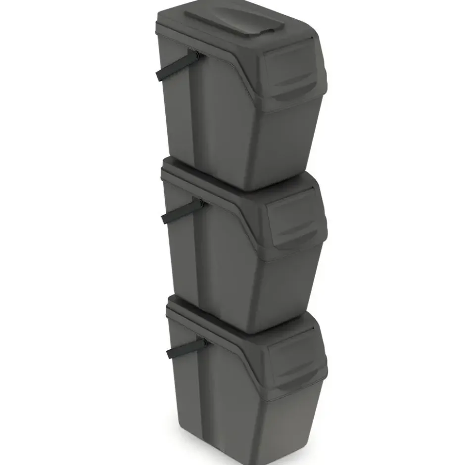 Prosperplast Afvalscheidingprullenbakken - 3x 25L - grijs