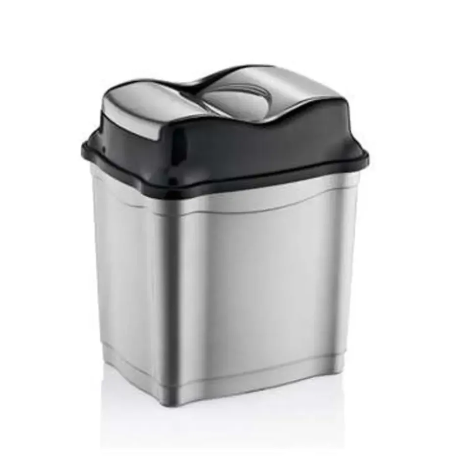 Prullenbak - zilver met zwart - 9 l