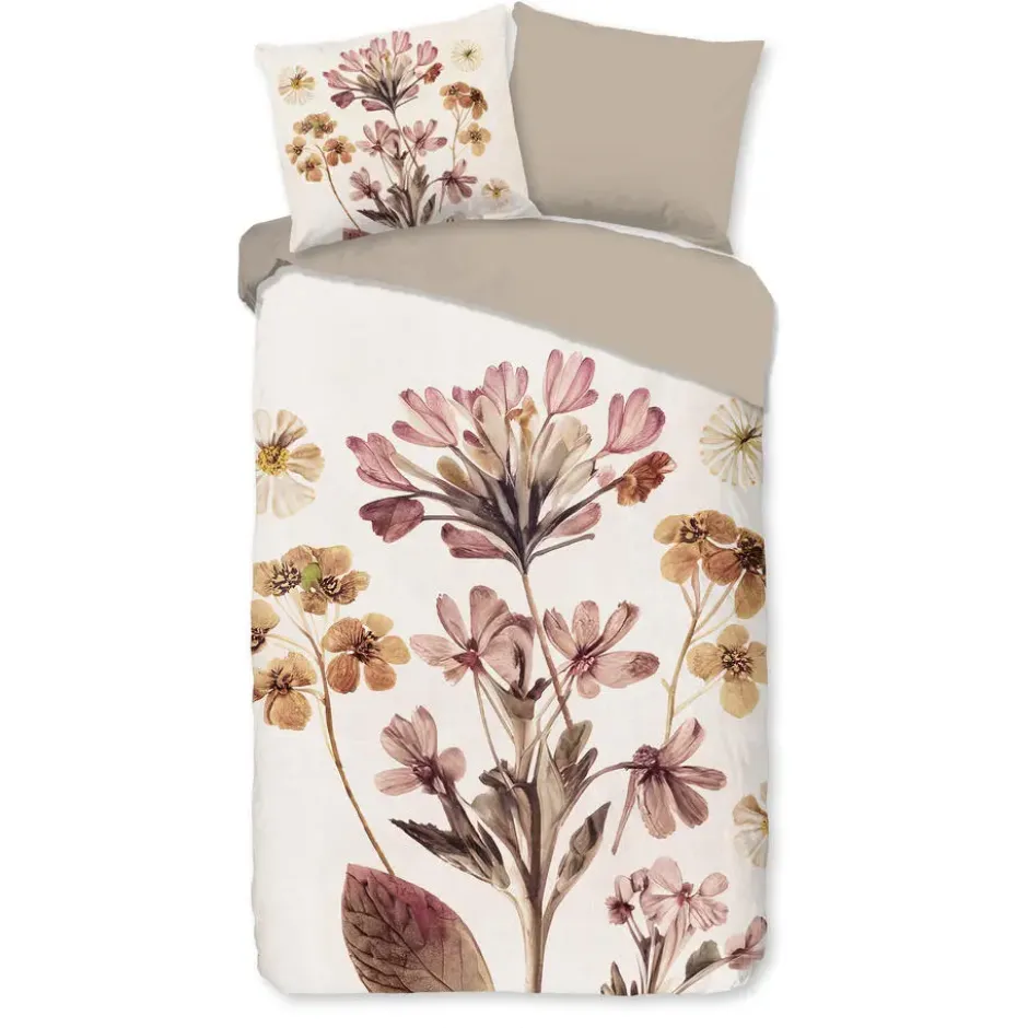 Pure dekbedovertrek bloemen - 1 persoons 140x200/220 cm - Zand - Microvezel