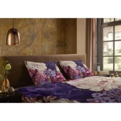 Pure dekbedovertrek bloemen - 2 persoons 200x200/220 cm - Paars - Microvezel