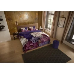 Pure dekbedovertrek bloemen - Lits jumeaux 240x200/220 cm - Paars - Microvezel