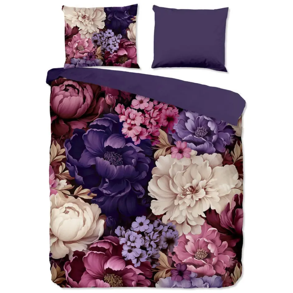 Pure dekbedovertrek bloemen - Lits jumeaux 240x200/220 cm - Paars - Microvezel