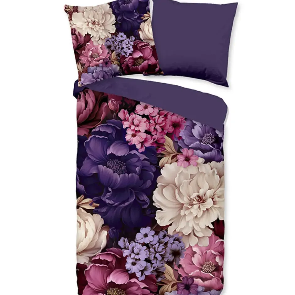 Pure dekbedovertrek bloemen - Lits jumeaux 240x200/220 cm - Paars - Microvezel