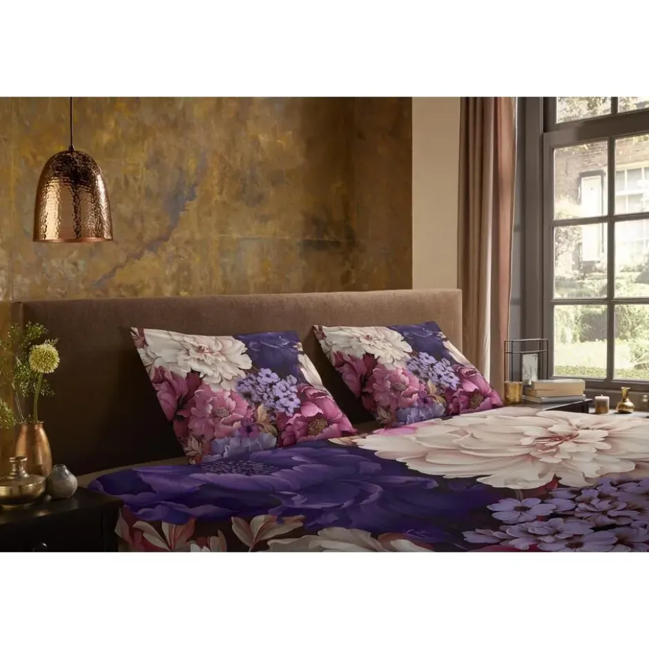 Pure dekbedovertrek bloemen - Lits jumeaux 240x200/220 cm - Paars - Microvezel