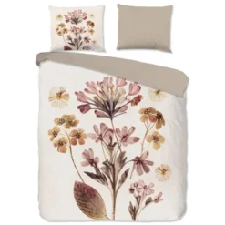 Pure dekbedovertrek bloemen - Lits jumeaux 240x200/220 cm - Zand - Microvezel