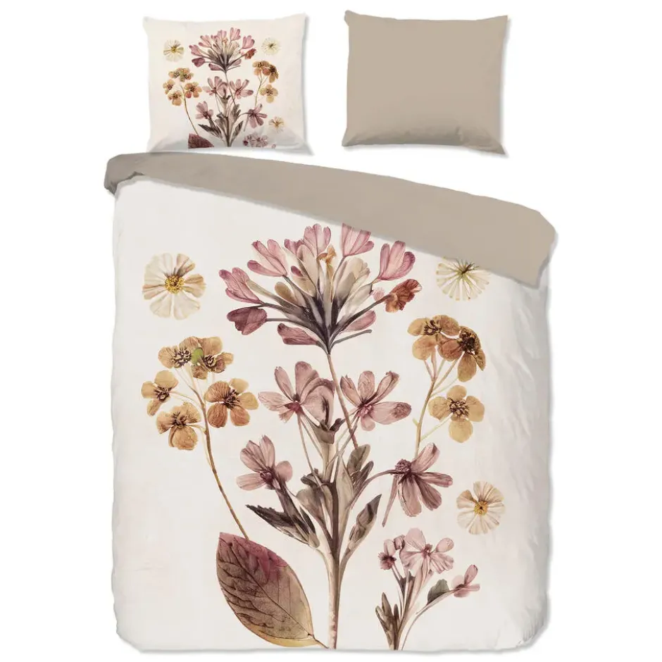 Pure dekbedovertrek bloemen - Lits jumeaux 240x200/220 cm - Zand - Microvezel