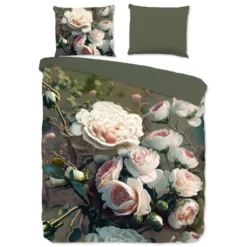Pure dekbedovertrek bloemen - Lits jumeaux 240x200/220 cm - Groen - Microvezel