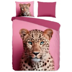 Pure dekbedovertrek panter - Lits jumeaux 240x200/220 cm - Roze - Microvezel