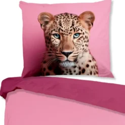 Pure dekbedovertrek panter - Lits jumeaux 240x200/220 cm - Roze - Microvezel