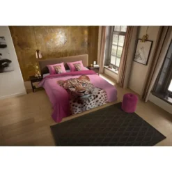Pure dekbedovertrek panter - 2 persoons 200x200/220 cm - Roze - Microvezel