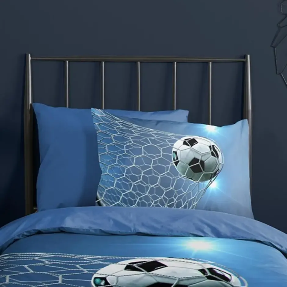 Pure dekbedovertrek voetbal - 1 persoons 140x200/220 cm - Blauw - Microvezel