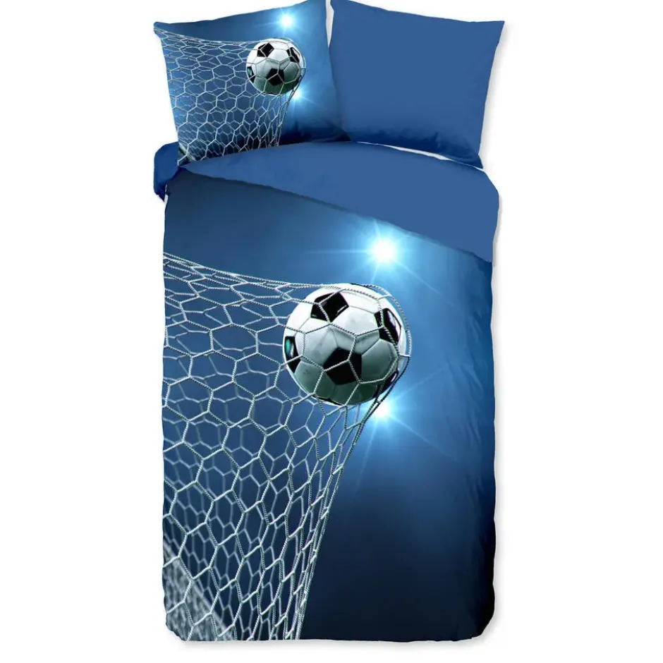 Pure dekbedovertrek voetbal - 1 persoons 140x200/220 cm - Blauw - Microvezel