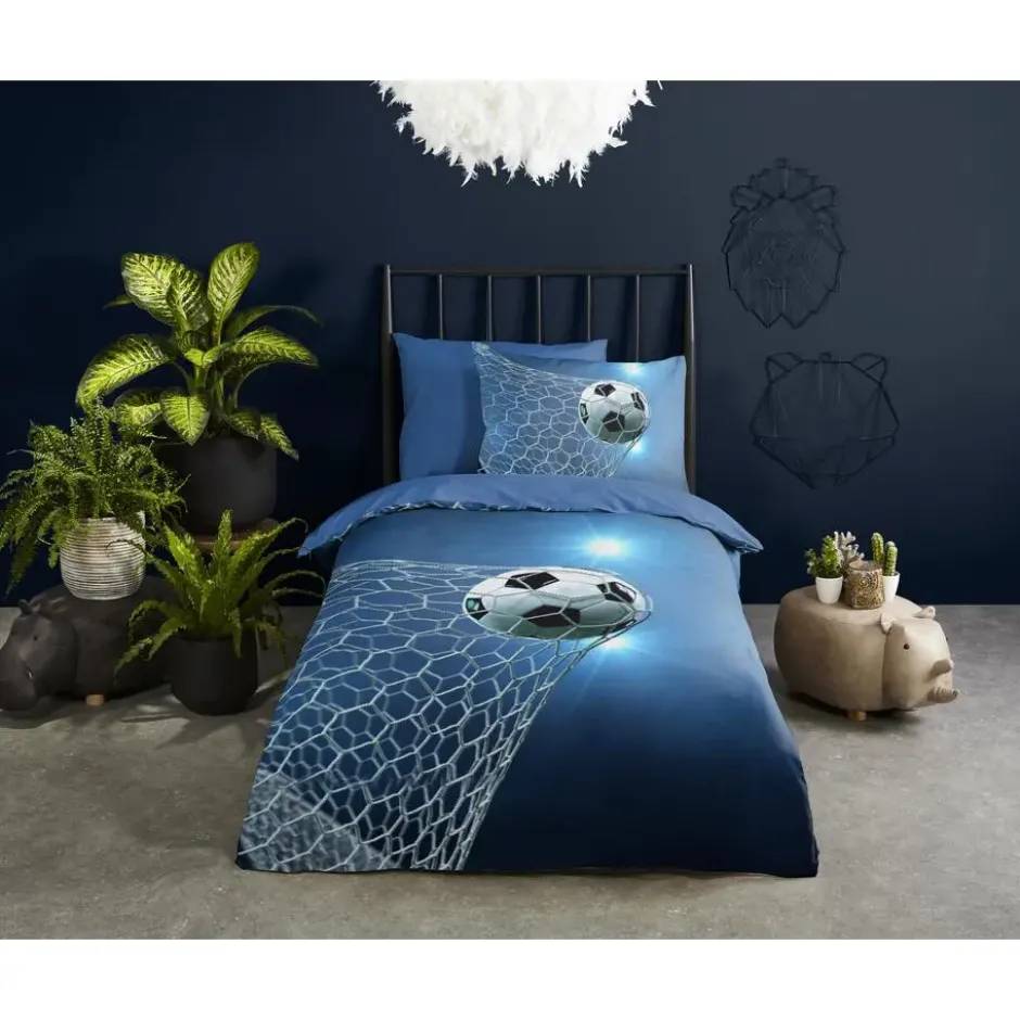 Pure dekbedovertrek voetbal - 1 persoons 140x200/220 cm - Blauw - Microvezel