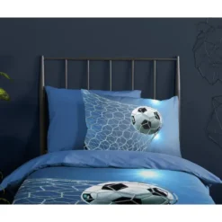 Pure dekbedovertrek voetbal - 1 persoons 140x200/220 cm - Blauw - Microvezel