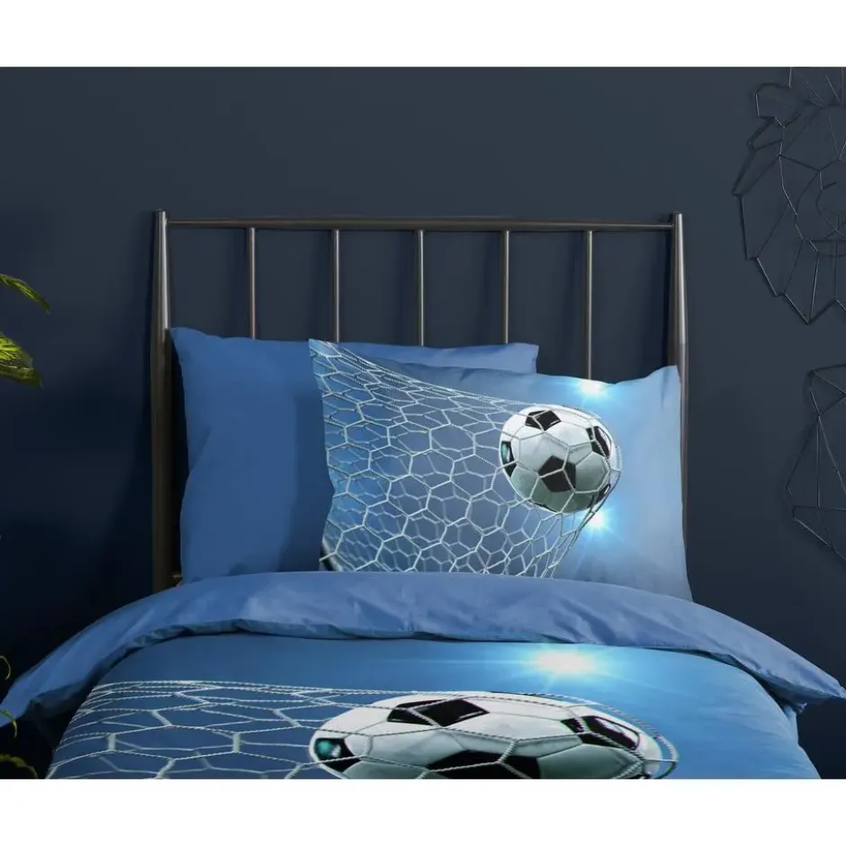 Pure dekbedovertrek voetbal - 1 persoons 140x200/220 cm - Blauw - Microvezel