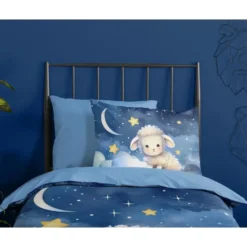 Pure Schattig Lammetje Kinderdekbedovertrek Blauw