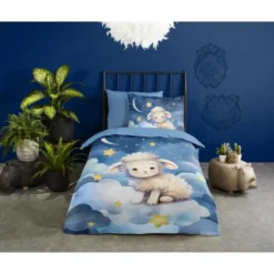 Pure Schattig Lammetje Kinderdekbedovertrek Blauw