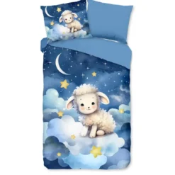 Pure Schattig Lammetje Kinderdekbedovertrek Blauw