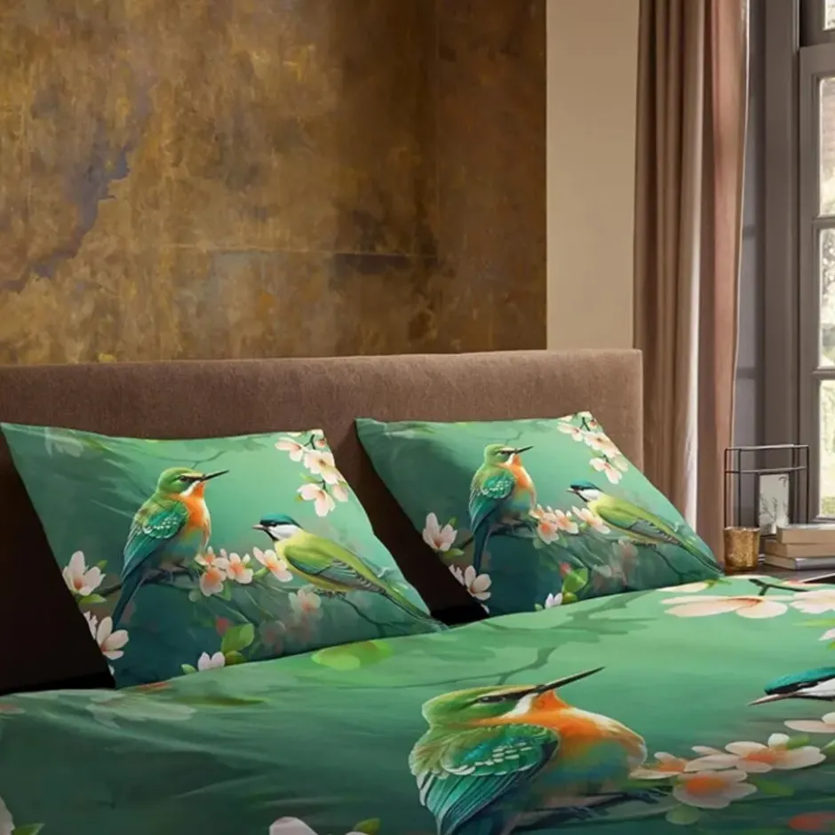 Pure Tropische Vogels Dekbedovertrek Groen-2-persoons (200 x 200/220 cm)