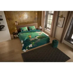 Pure Tropische Vogels Dekbedovertrek Groen-2-persoons (200 x 200/220 cm)