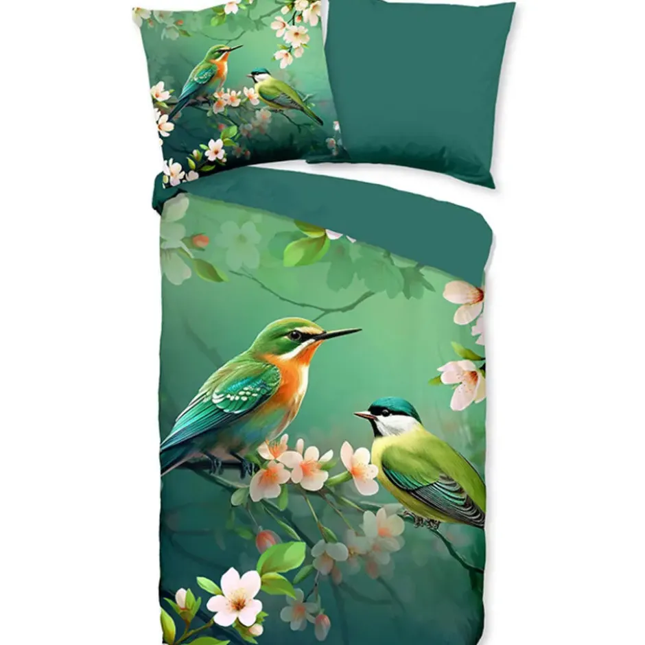 Pure Tropische Vogels Dekbedovertrek Groen-Lits-jumeaux (240 x 200/220 cm)
