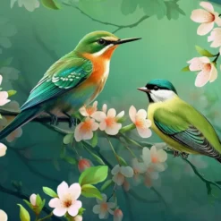 Pure Tropische Vogels Dekbedovertrek Groen-Lits-jumeaux (240 x 200/220 cm)